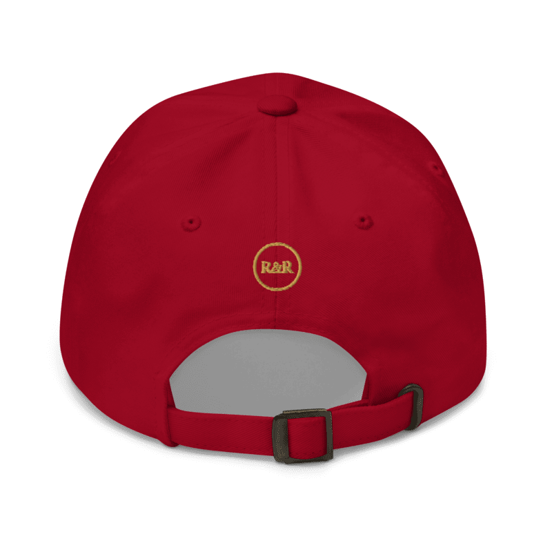 Grace Upon Grace Embroidered Hat in Cranberry, back with R&R mark