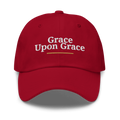 Grace Upon Grace Embroidered Hat in Cranberry, front