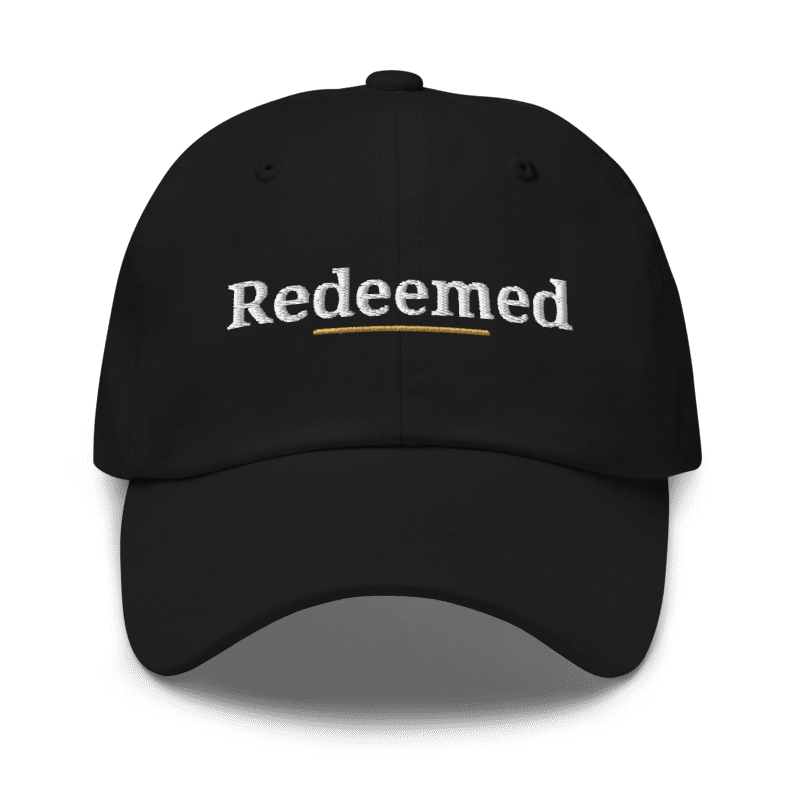 Redeemed Embroidered Hat in Black, front