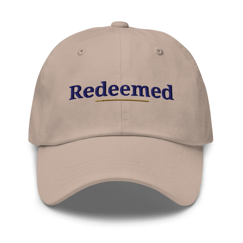 Redeemed Embroidered Hat in Stone, front