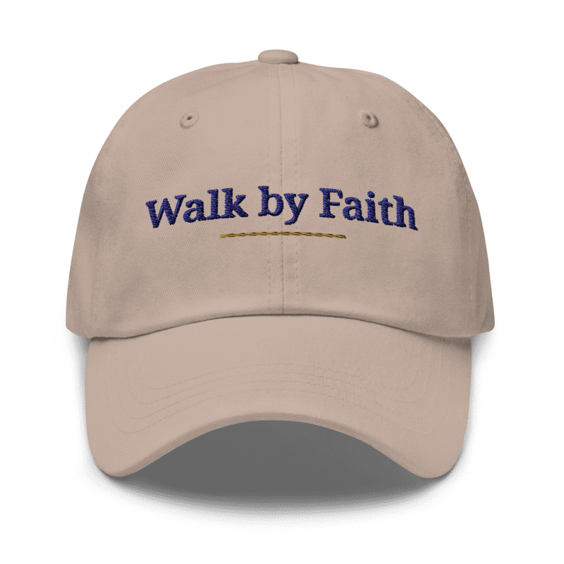 Walk by Faith Embroidered Hat in Stone, front