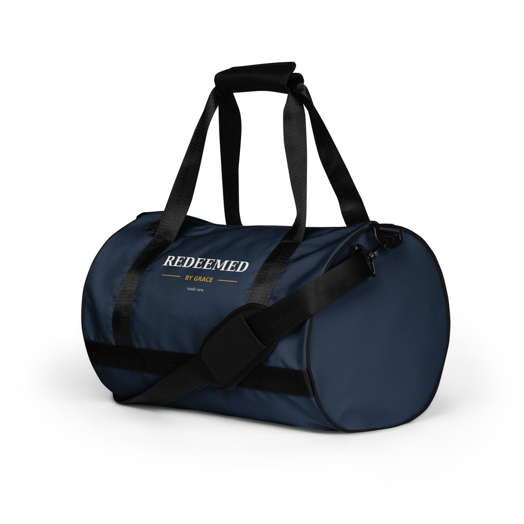 Redeemed Gym Bag – All-Over Print Gym Bag, left side angle view