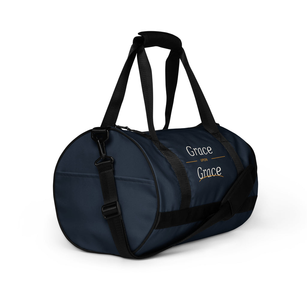Grace Upon Grace Gym Bag – All-Over Print Gym Bag, right side angle view