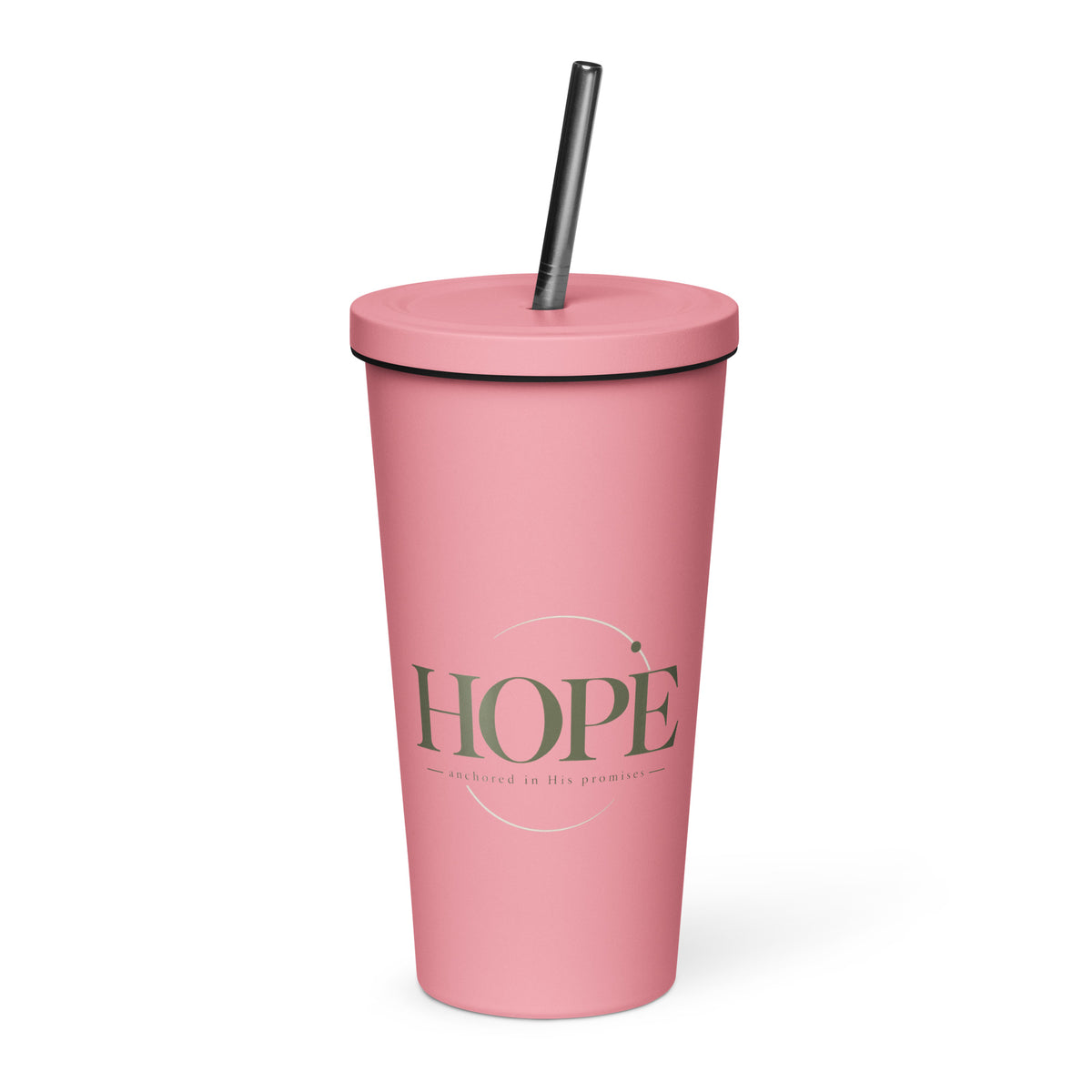 Hope — Anchored in His Promises Tumbler in Pink, 20 oz, Front