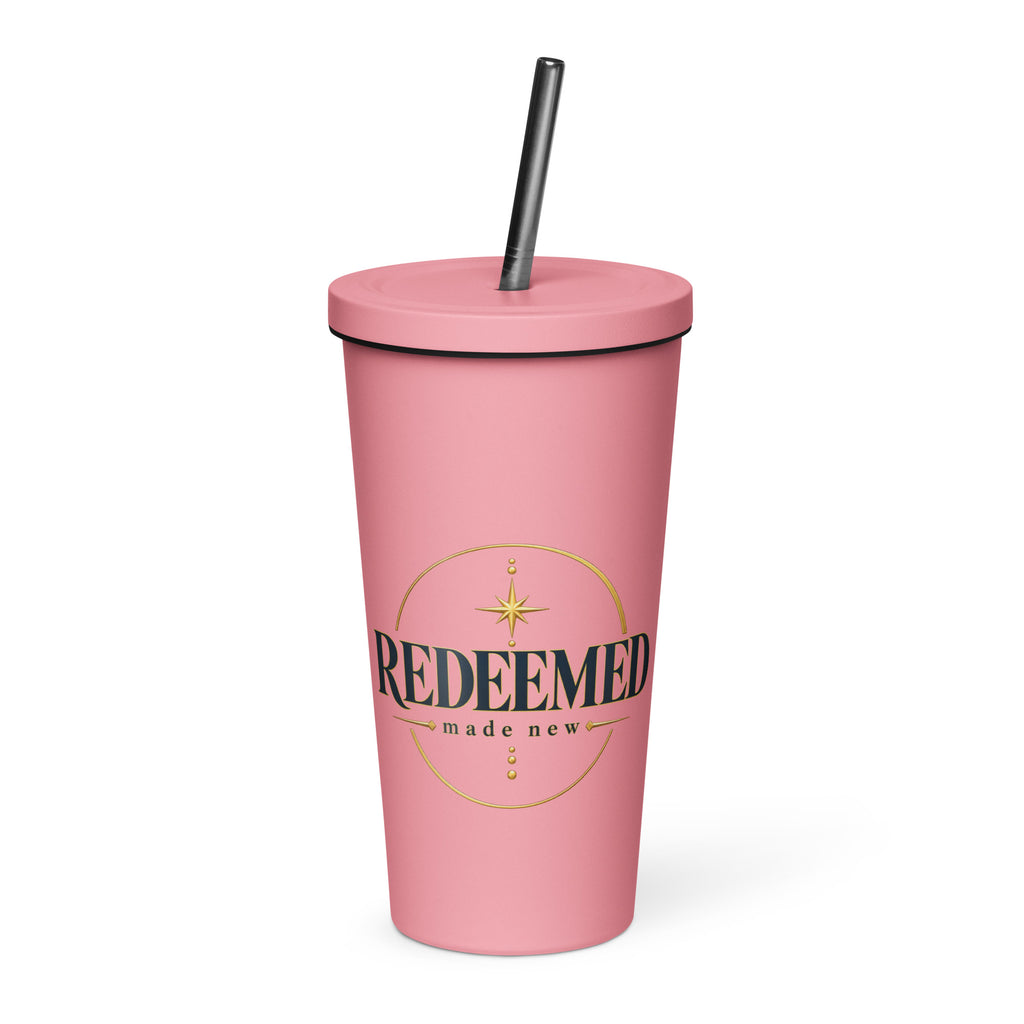 Redeemed — Made New Tumbler in Pink, 20 oz, Front