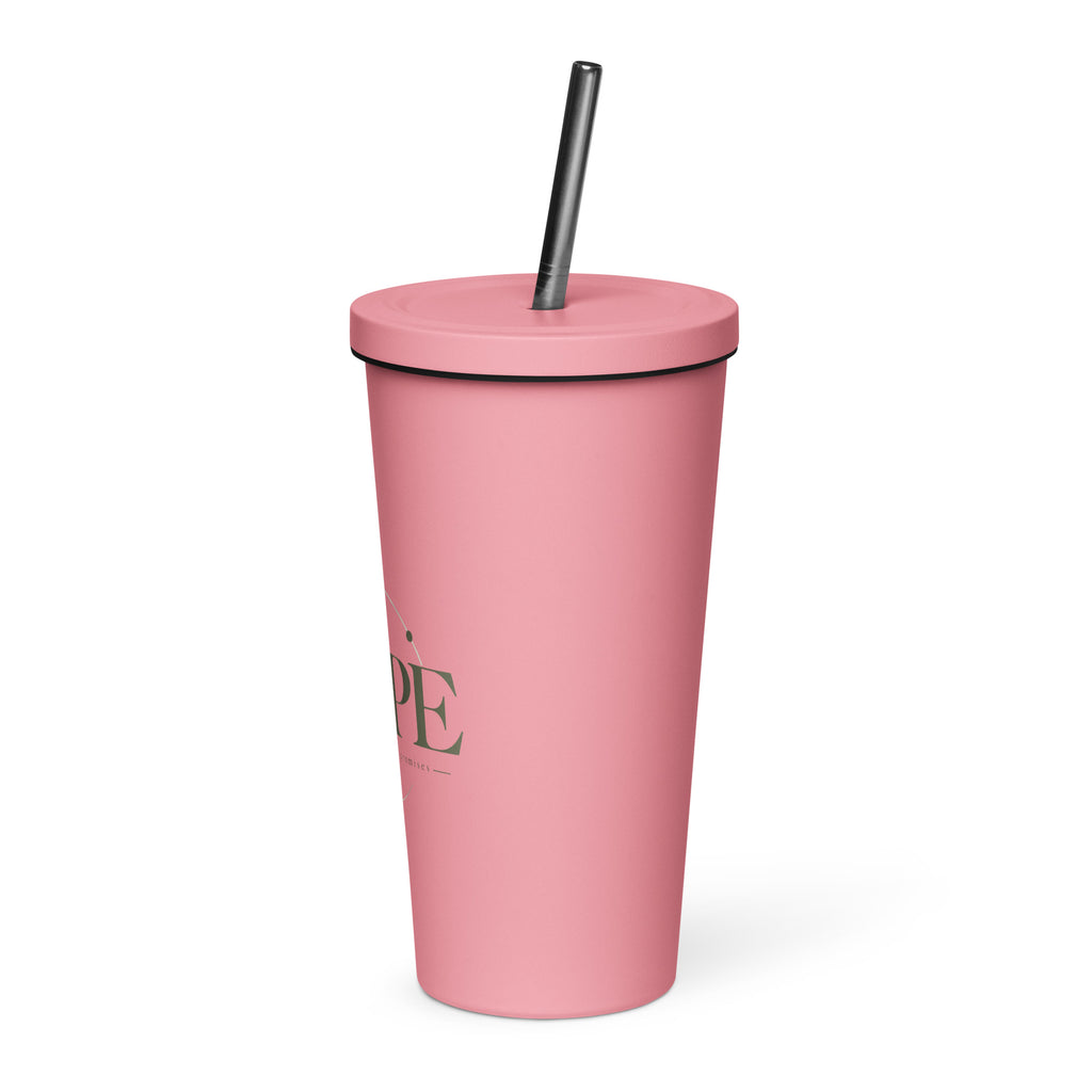 Hope — Anchored in His Promises Tumbler in Pink, 20 oz, Left