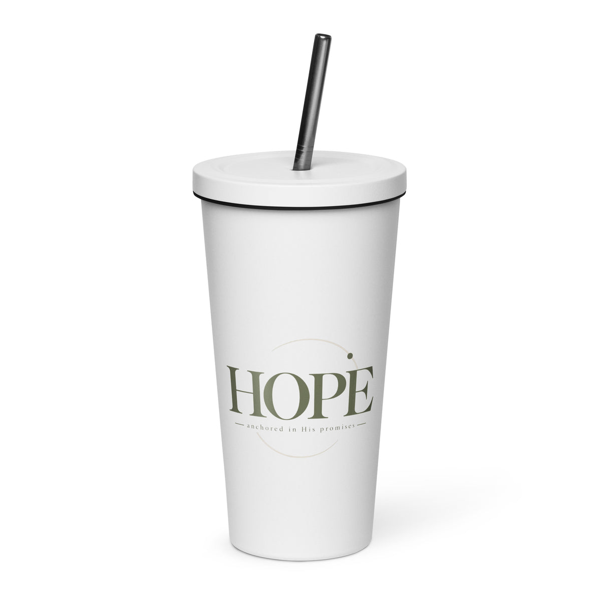 Hope — Anchored in His Promises Tumbler in White, 20 oz, Front