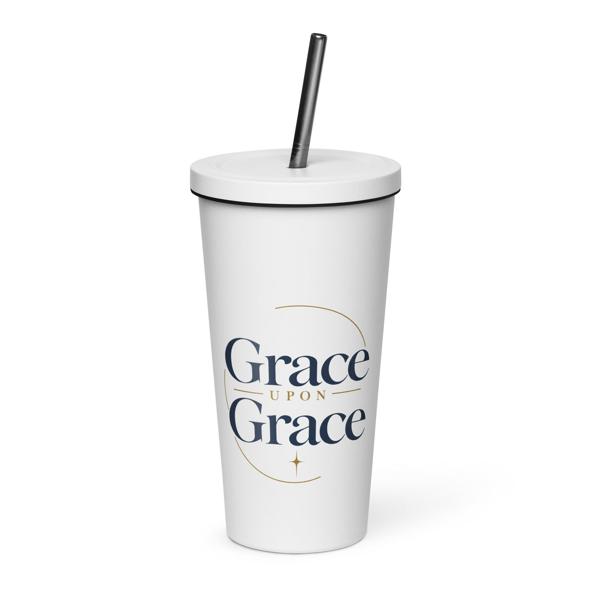 Grace — Grace Upon Grace Tumbler in White, 20 oz, Front