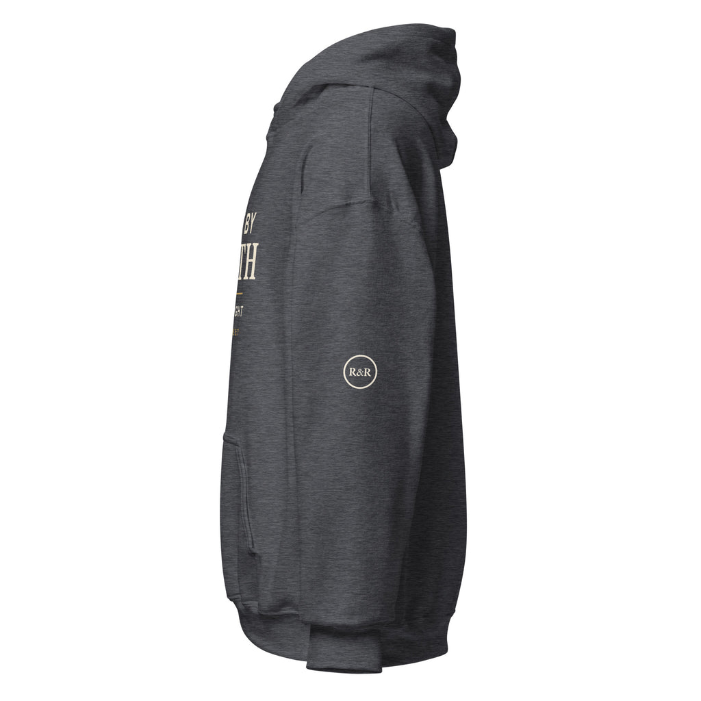 Purpose — Walk by Faith Hoodie in Dark Heather, Left