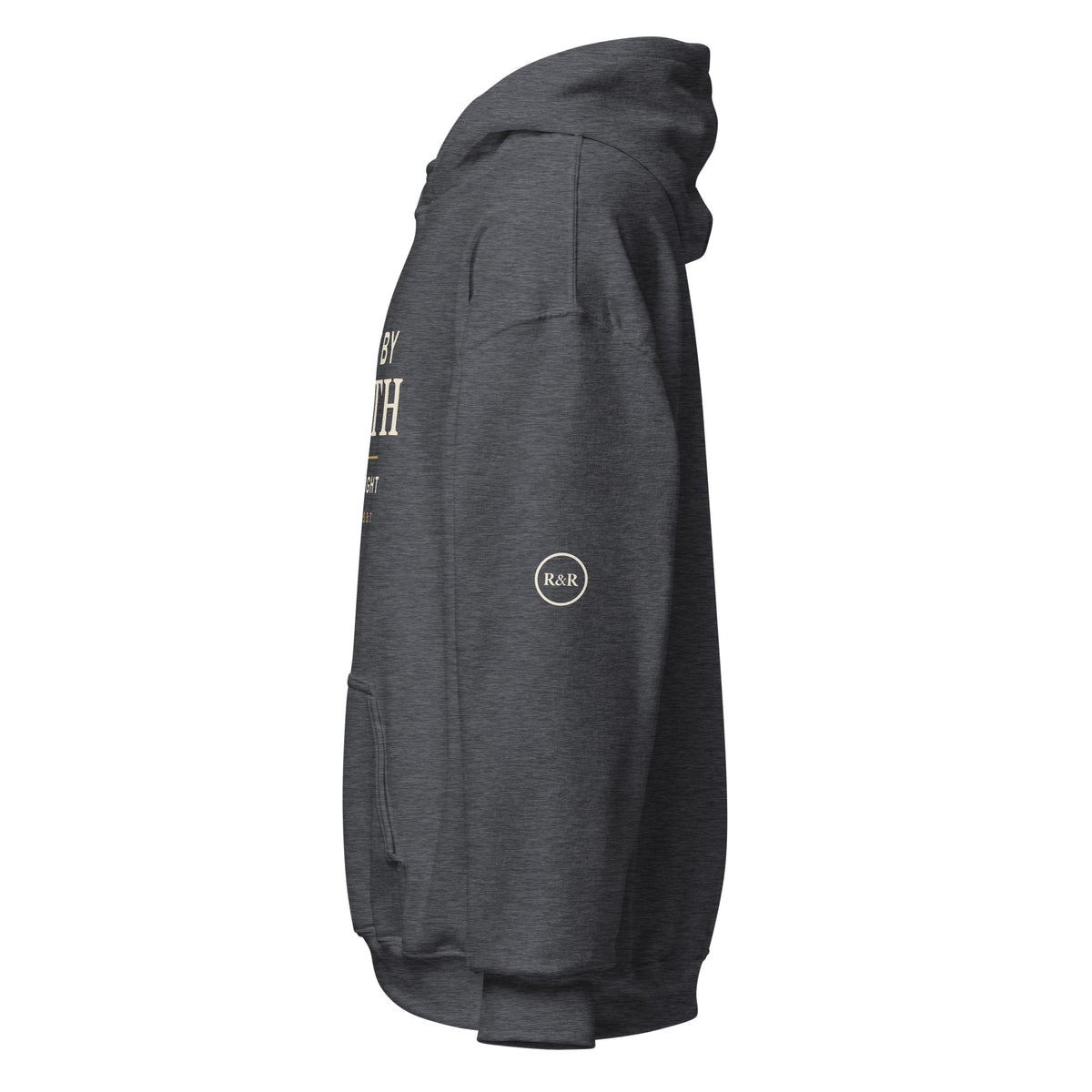 Purpose — Walk by Faith Hoodie in Dark Heather, Left