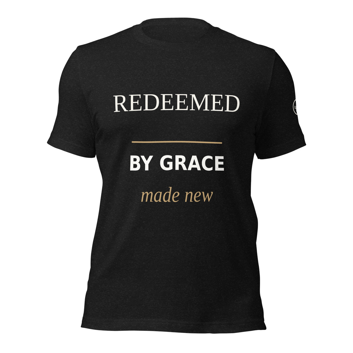 Redeemed — By Grace Tee in Black Heather, Front