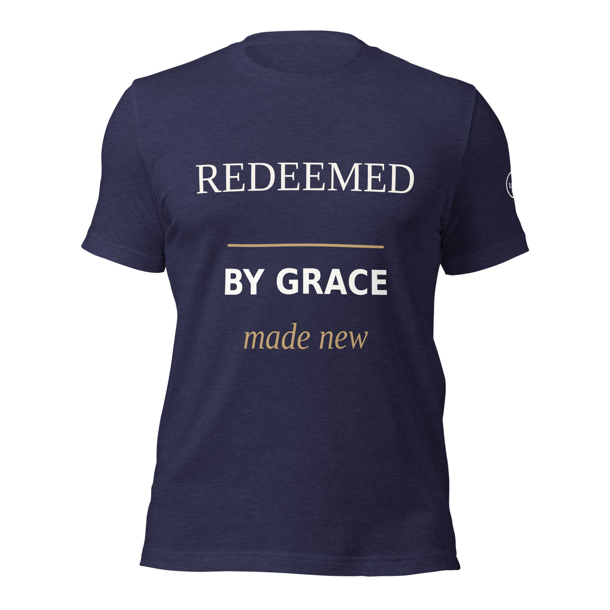 Redeemed — By Grace Tee in Heather Midnight Navy, Front