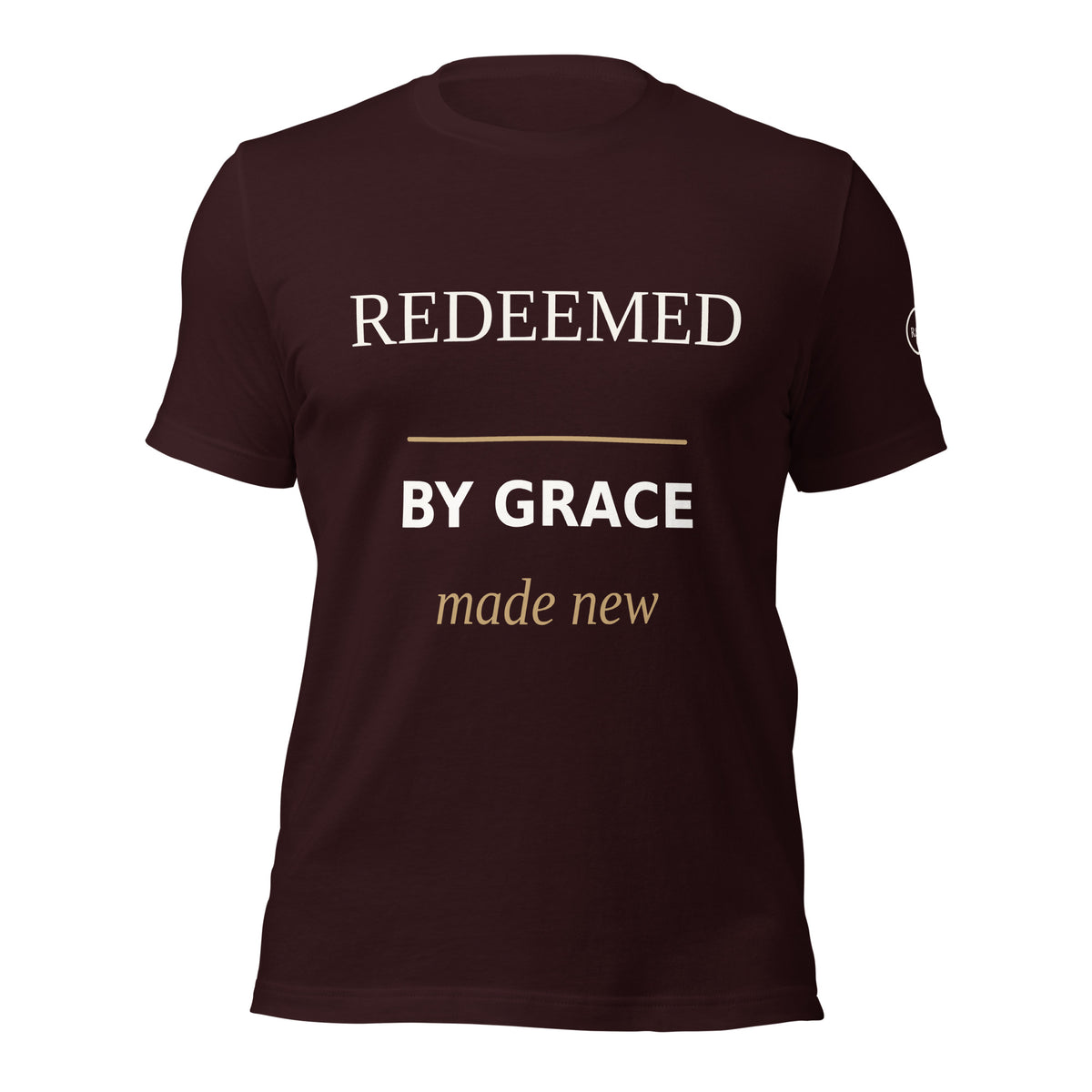 Redeemed — By Grace Tee in Oxblood Black, Front