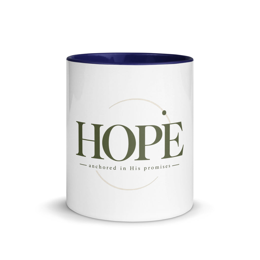 Hope — Anchored in His Promises Mug in Dark Blue, 11 oz, Front