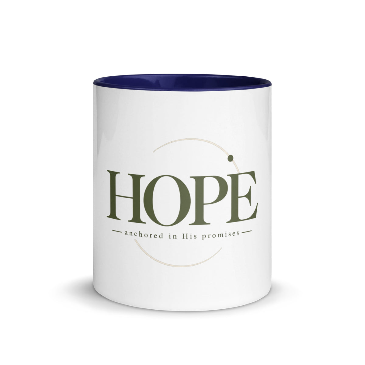 Hope — Anchored in His Promises Mug in Dark Blue, 11 oz, Front