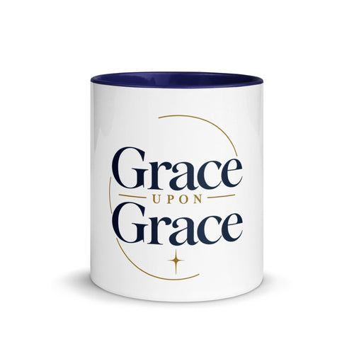 Grace — Grace Upon Grace Mug in Dark Blue, 11 oz, Front