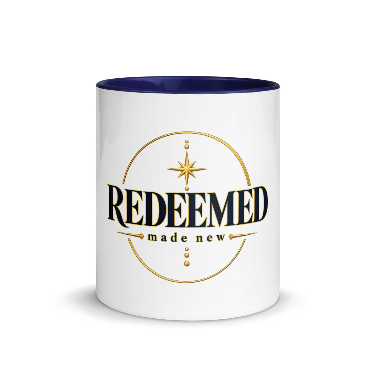 Redeemed — Made New Mug in Dark Blue, 11 oz, Front