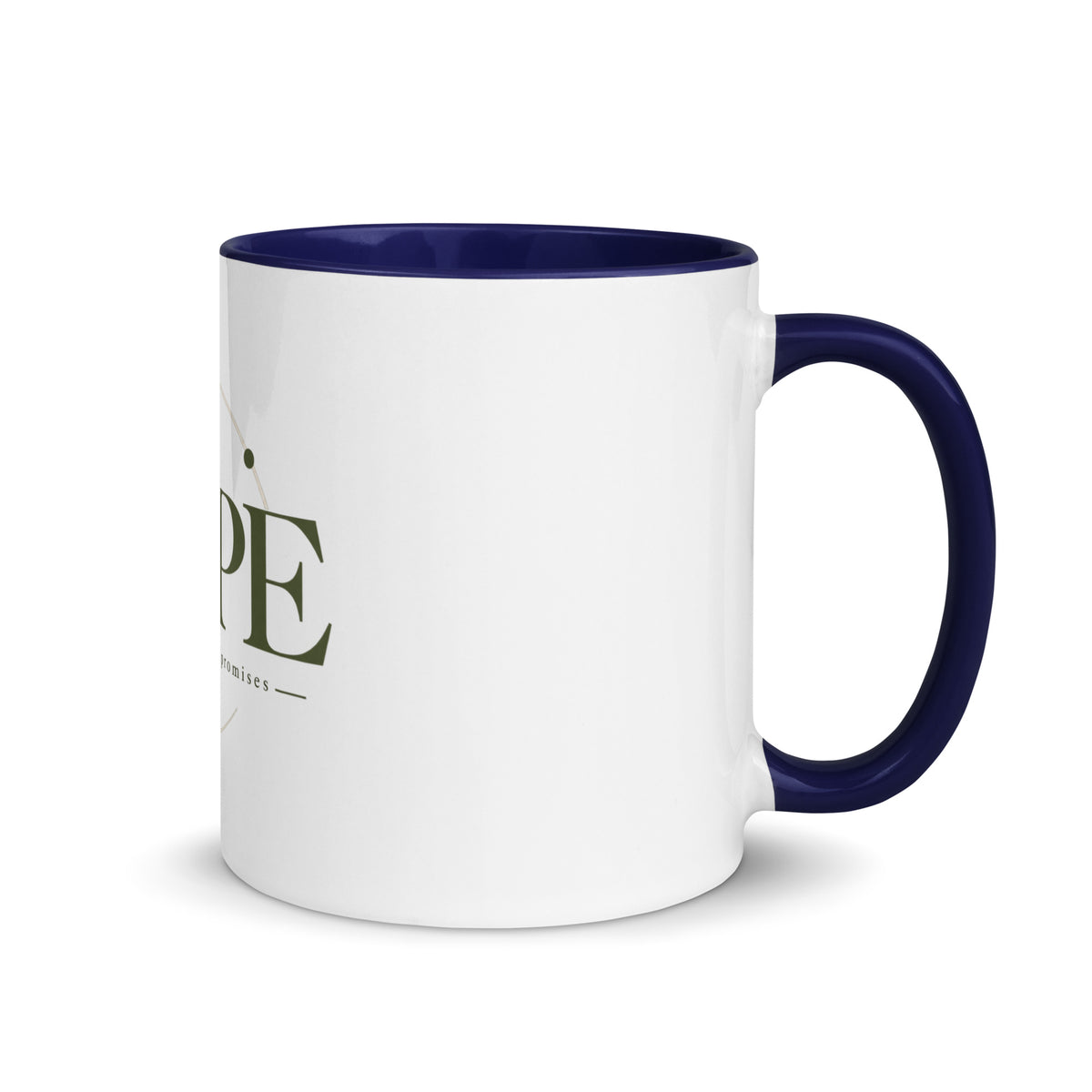 Hope — Anchored in His Promises Mug in Dark Blue, 11 oz, Right