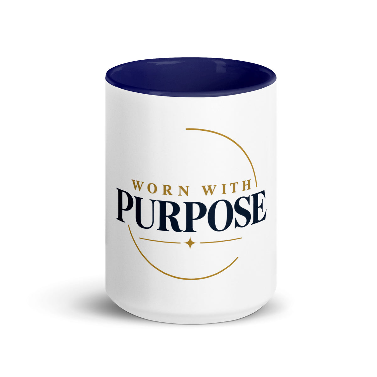 Purpose — Worn With Purpose Mug in Dark Blue, 15 oz, Front