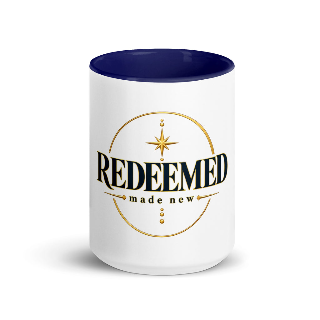 Redeemed — Made New Mug in Dark Blue, 15 oz, Front