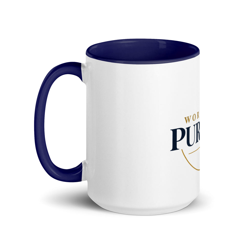Purpose — Worn With Purpose Mug in Dark Blue, 15 oz, Left