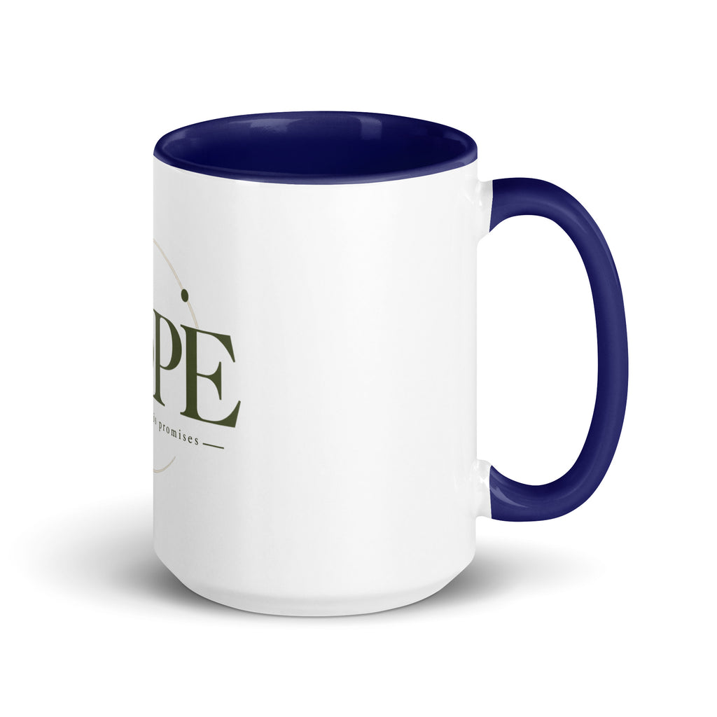 Hope — Anchored in His Promises Mug in Dark Blue, 15 oz, Right