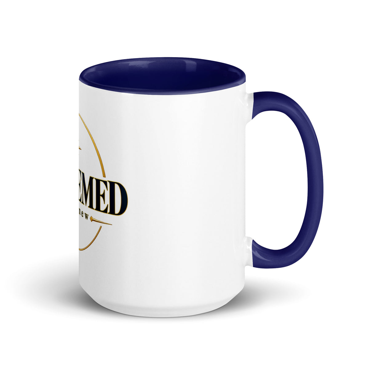 Redeemed — Made New Mug in Dark Blue, 15 oz, Right