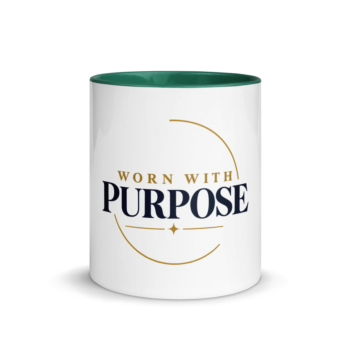 Purpose — Worn With Purpose Mug in Dark Green, 11 oz, Front
