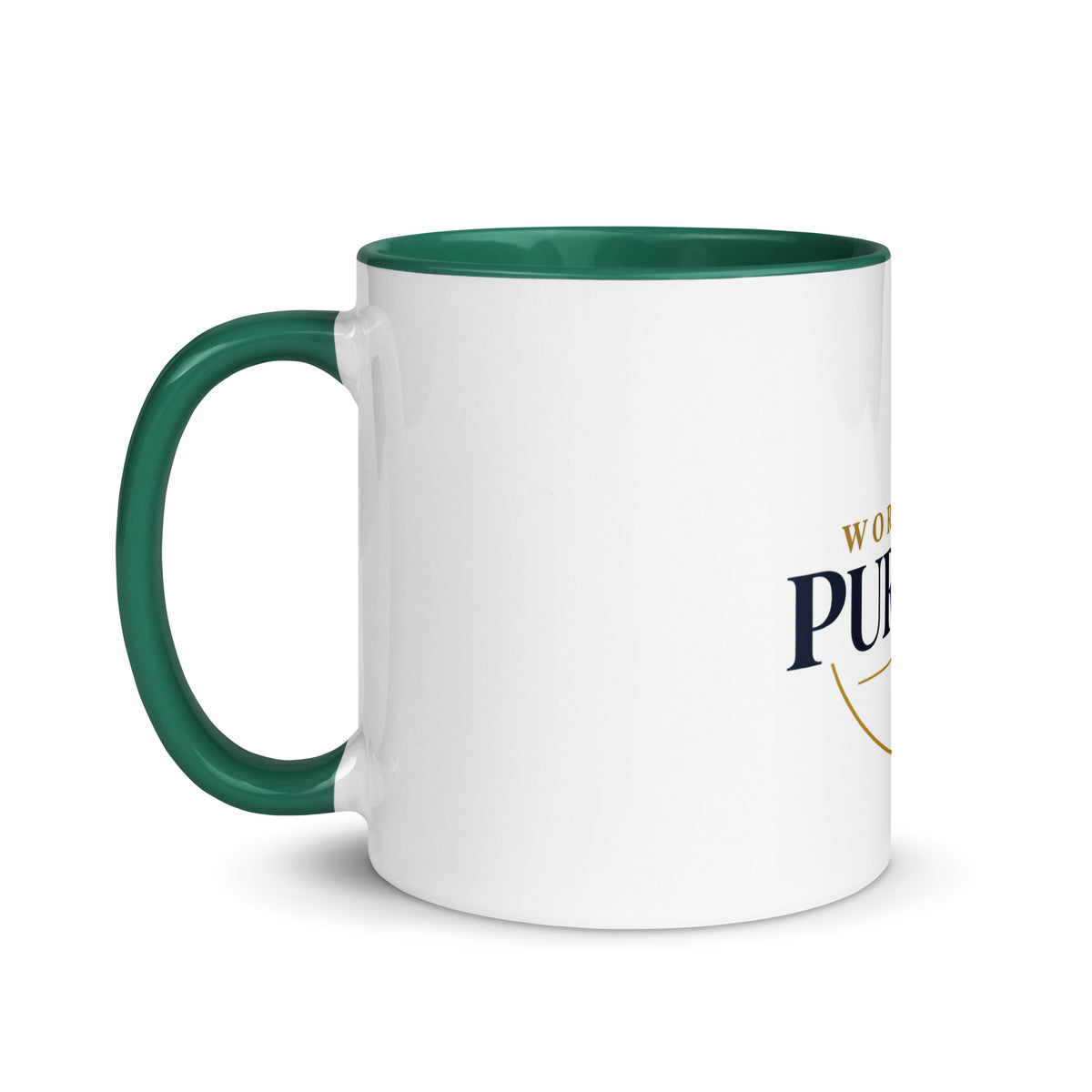 Purpose — Worn With Purpose Mug in Dark Green, 11 oz, Left