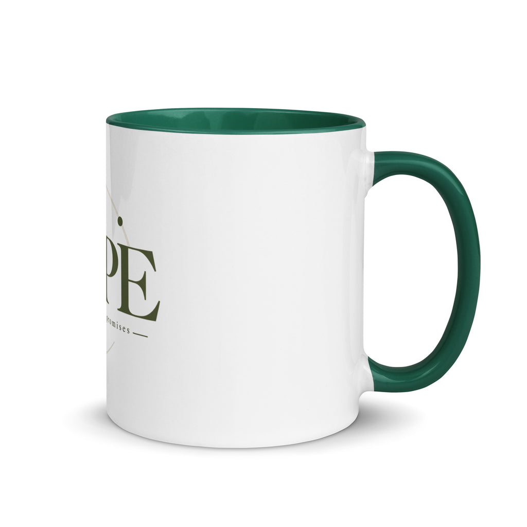Hope — Anchored in His Promises Mug in Dark Green, 11 oz, Right