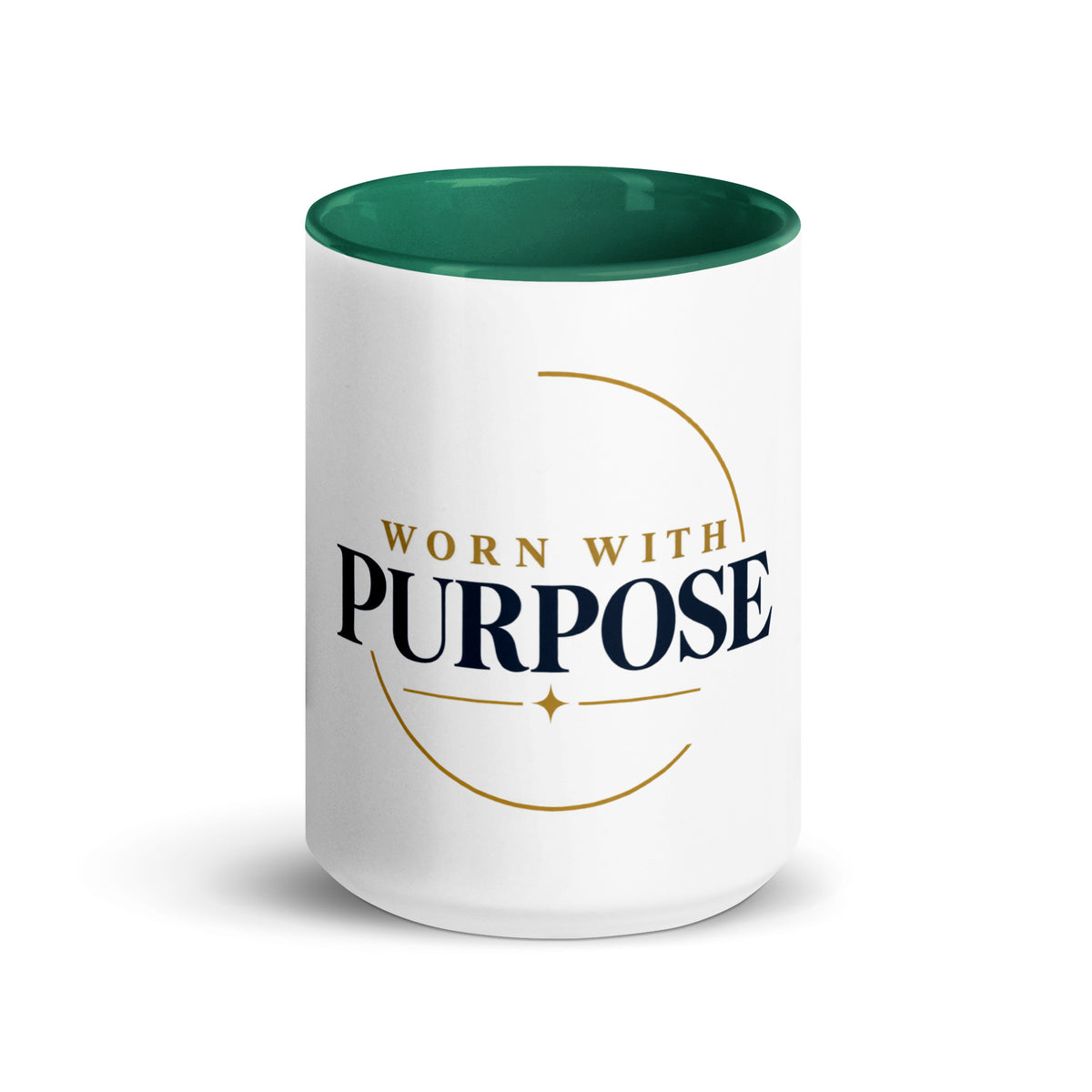 Purpose — Worn With Purpose Mug in Dark Green, 15 oz, Front