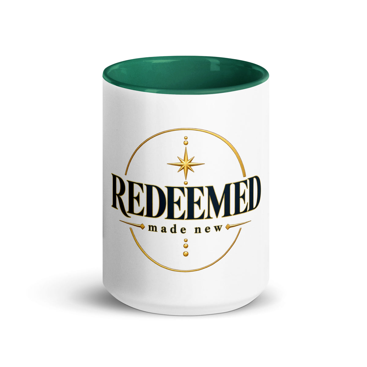 Redeemed — Made New Mug in Dark Green, 15 oz, Front