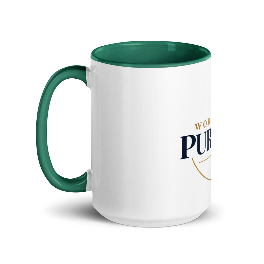 Purpose — Worn With Purpose Mug in Dark Green, 15 oz, Left